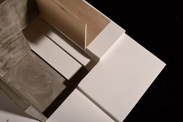 corner detail of wood and concrete model