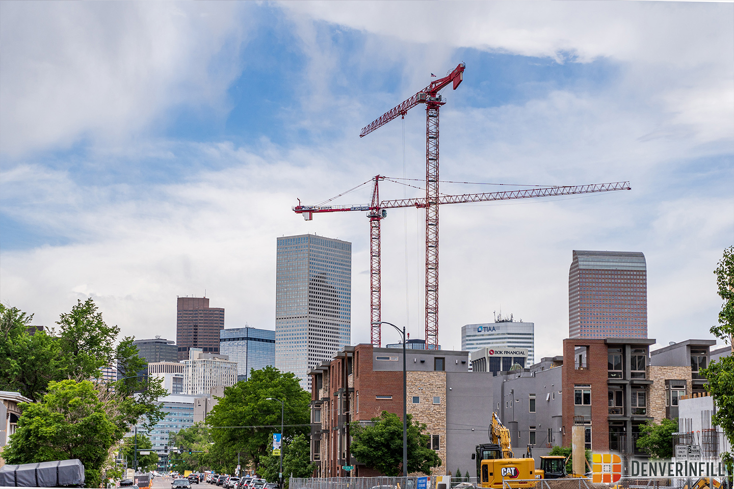 Downtown Denver development with cranes in the skyline. Image provided by Denver Infill.