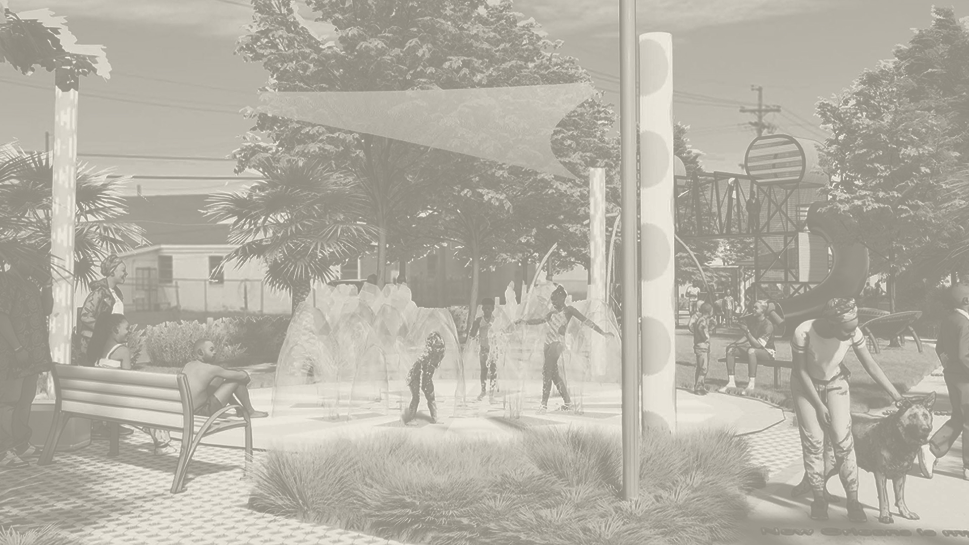 Rendering of a New Orleans playground with a sandstone overlay.
