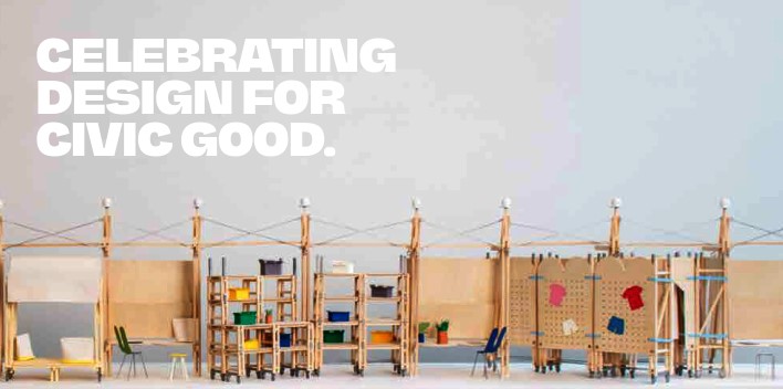 Celebrating Design for Good with miniture versions of the kiosks that will appear at the exhibition.