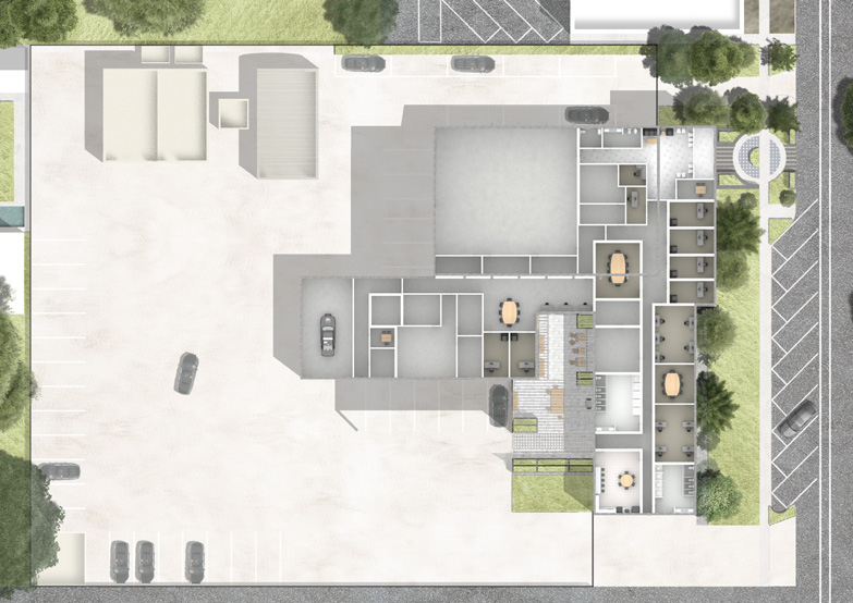 Aerial view rendering of the floor plan for the fire station.