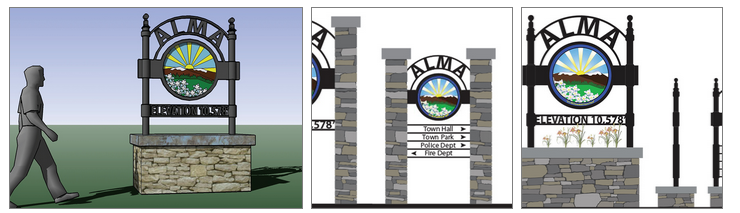 Welcome sign with elevation details for the Town of Alma.