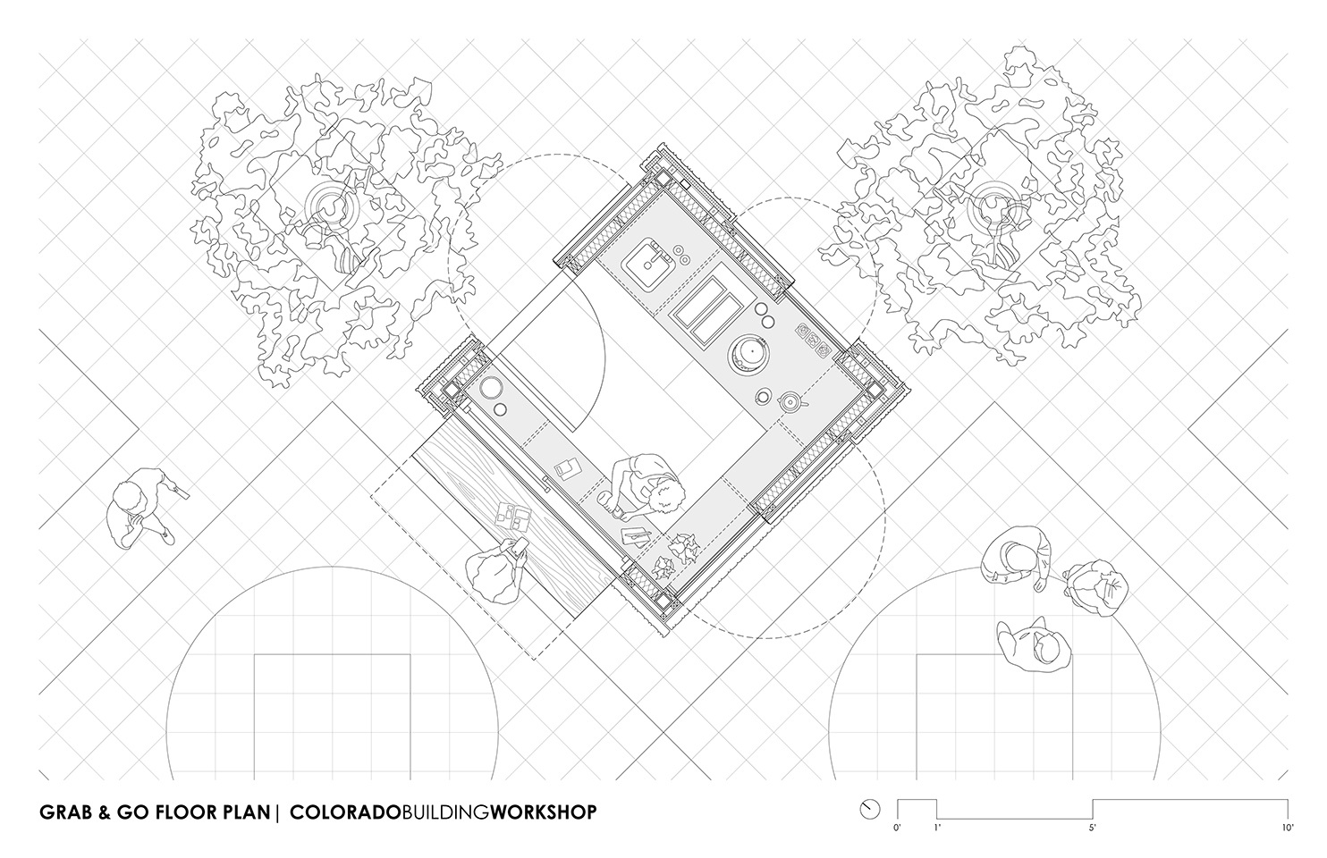 Rending of the grab-and-go food vendor kiosk floorplan.