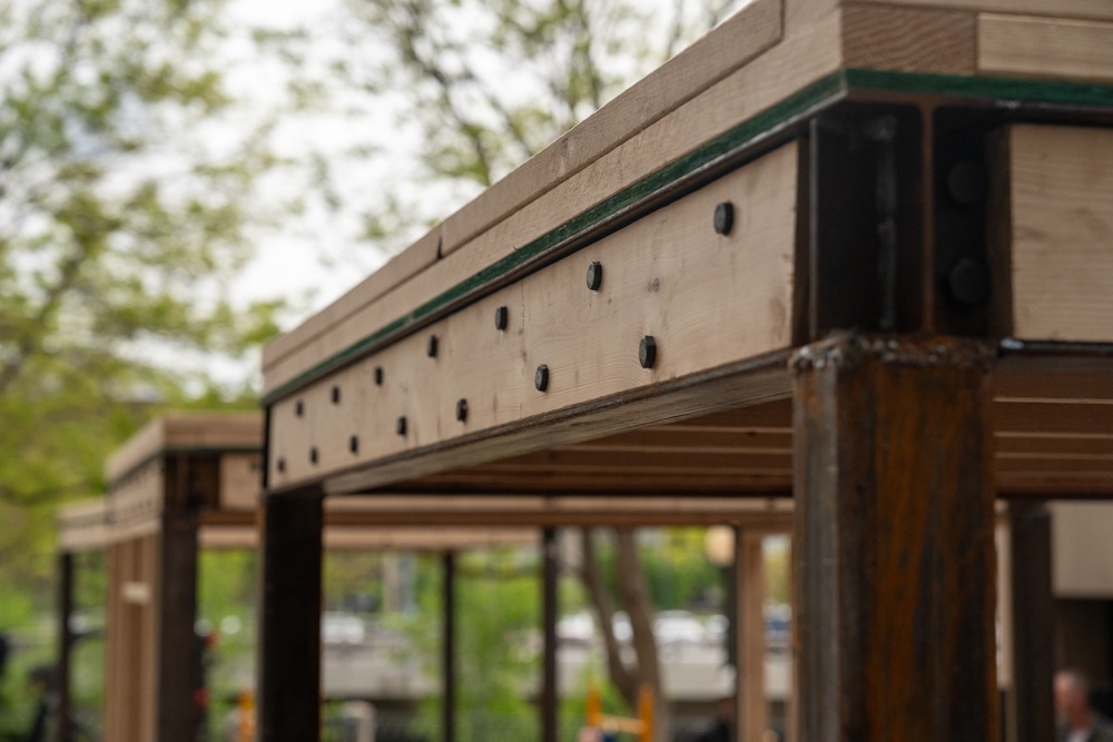 Close up of the exterior during fabrication before the walls were installed.