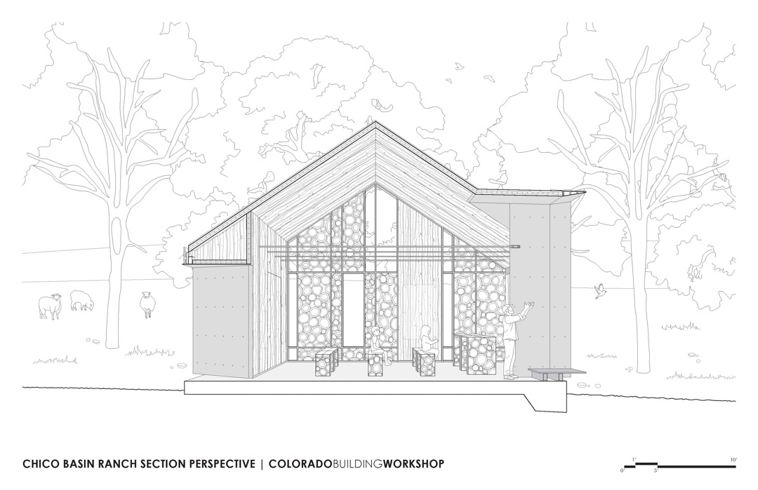 A digital rendering of the of a section perspective design at Chico Basin Ranch.