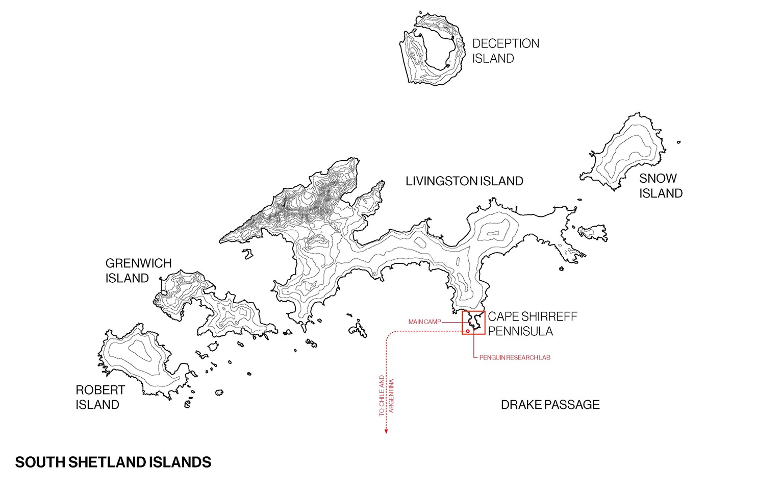 A map of the South Shetland Islands.