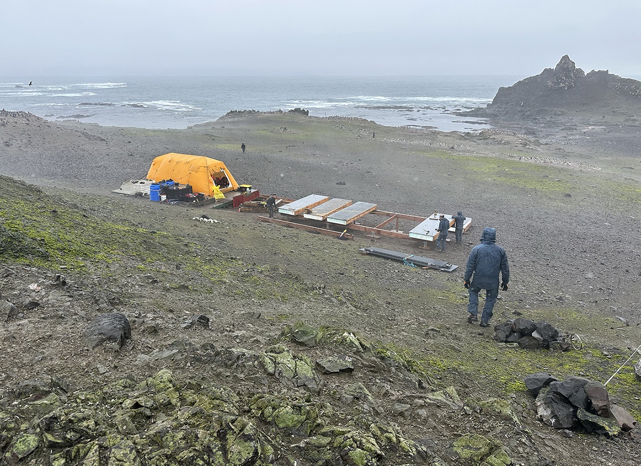The team's material tent on site in Antarctica.
